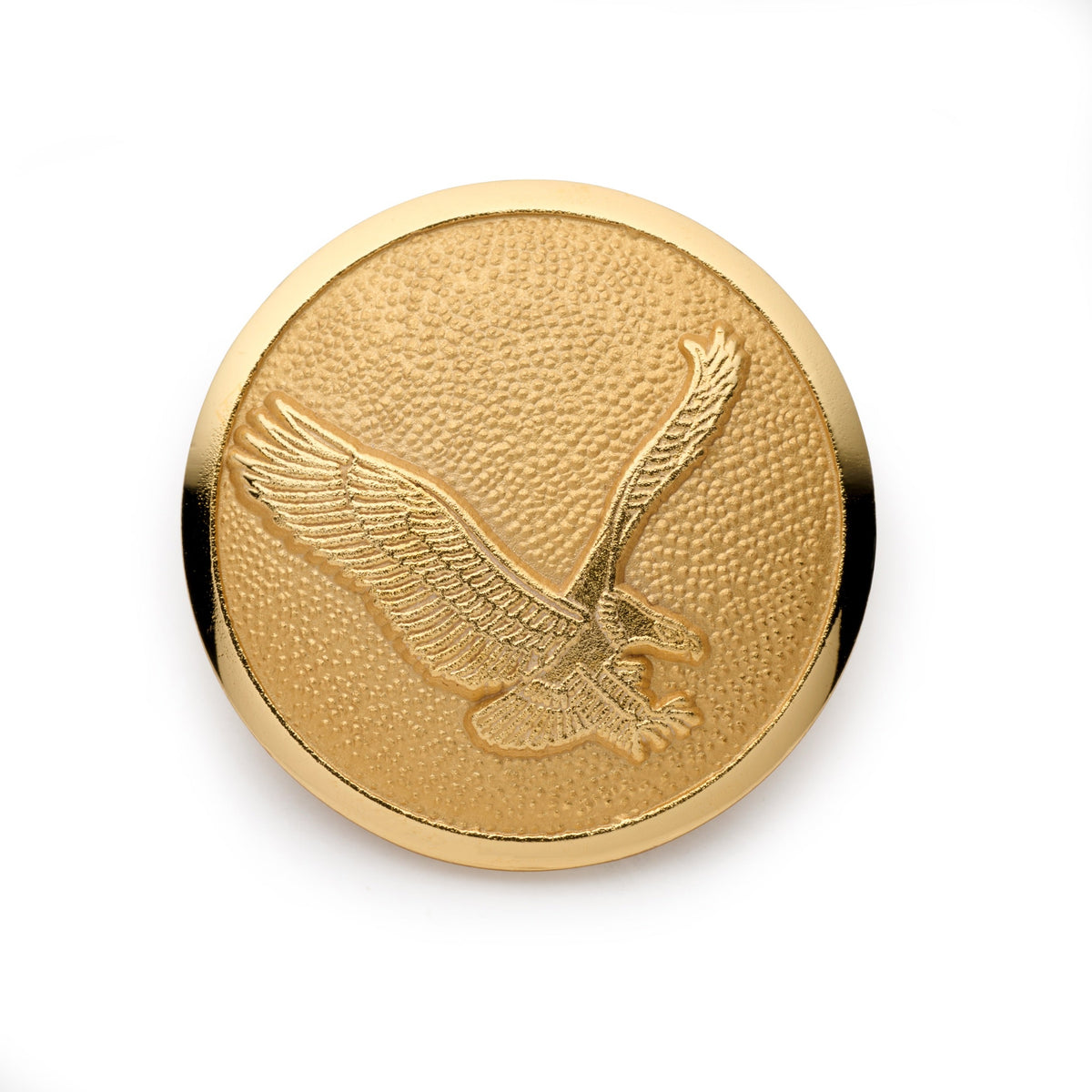 Gold blazer buttons with a sleek design, featuring the Benson & Clegg logo, mounted on a black velvet background.