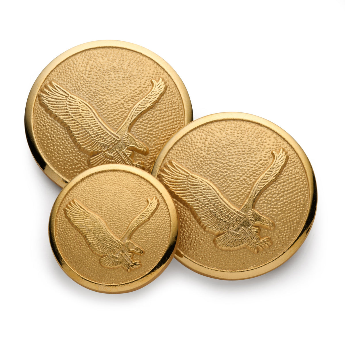 Gold blazer buttons with a sleek design, featuring the Benson & Clegg logo, mounted on a black background.