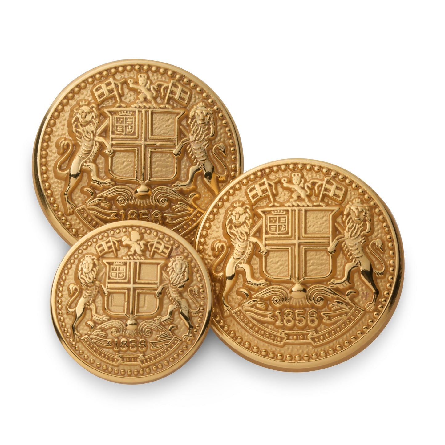 Gold blazer button set featuring intricate East India Company design by Benson & Clegg.