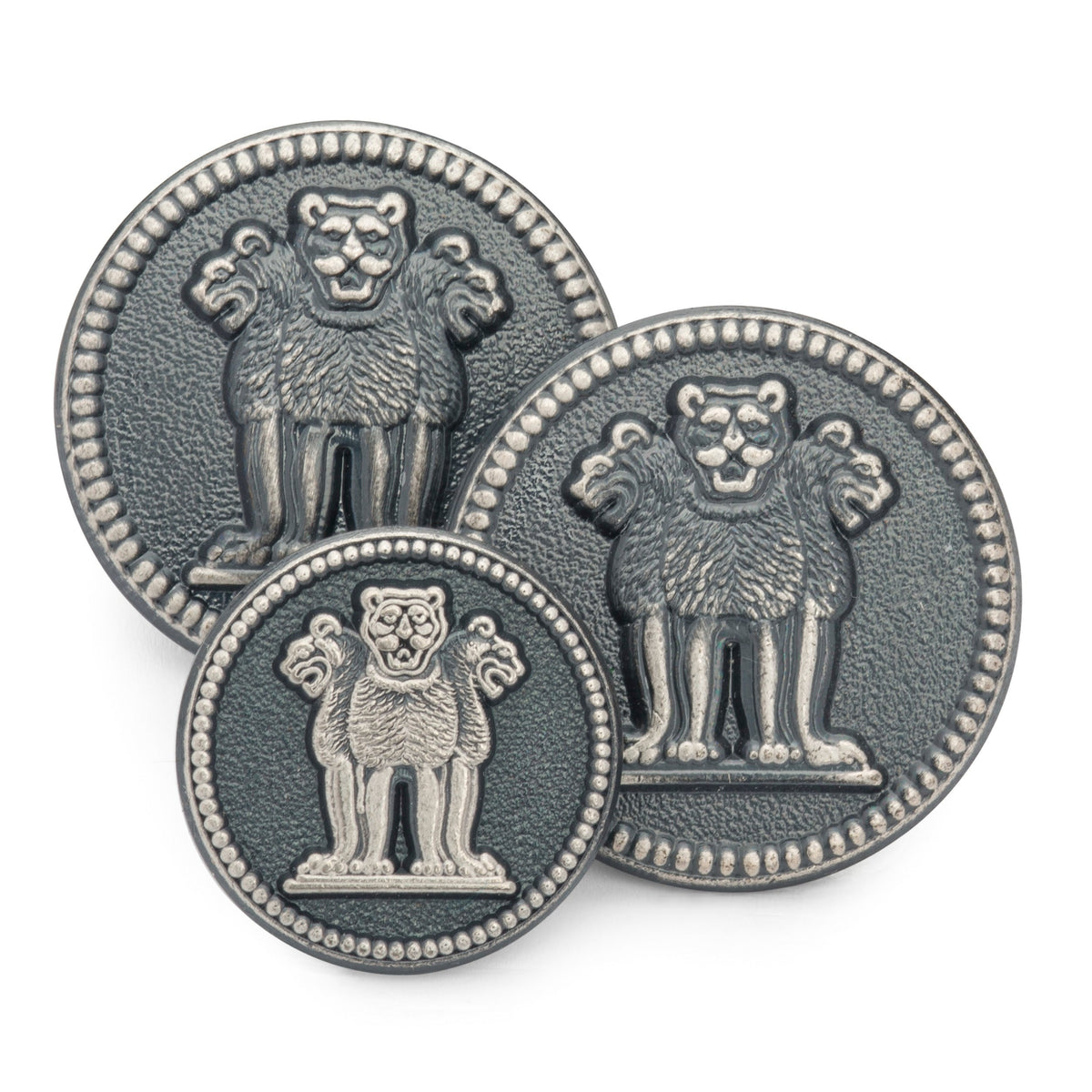 Three Lions Of Ashoka Blazer Button Set In Antique Silver Benson & Clegg