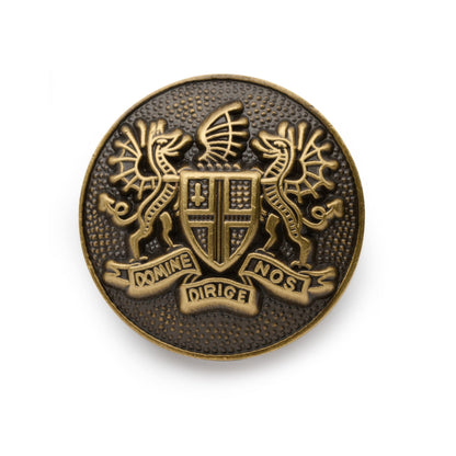 Bronze blazer button with engraved city of London motif by Benson & Clegg