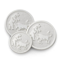 Silver bull and bear blazer button with intricate detailing, part of the Blazer Buttons collection by Benson & Clegg.