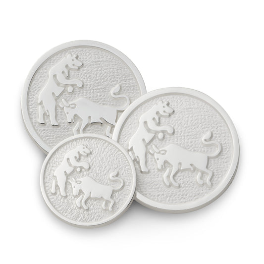 Bull And Bear Blazer Button Set In Silver Benson & Clegg