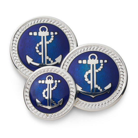 Anchor Blazer Button In Silver And Royal Blue Benson & Clegg
