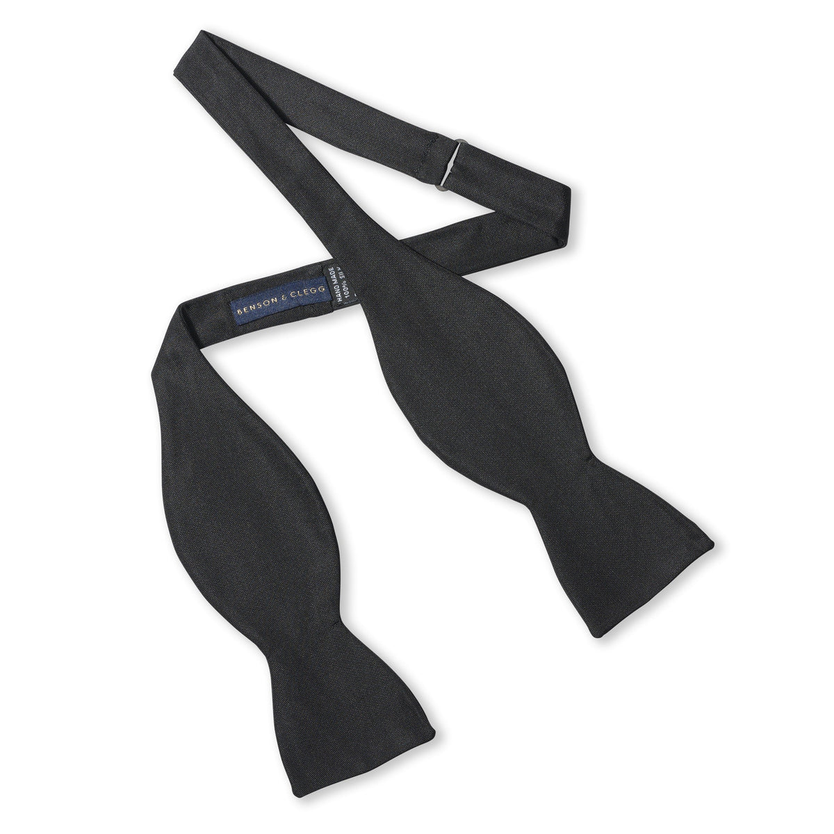 Black barathea silk self-tie bow tie in deep black color by Benson & Clegg