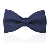 Navy satin silk pre-tied bow tie with polished finish by Benson & Clegg