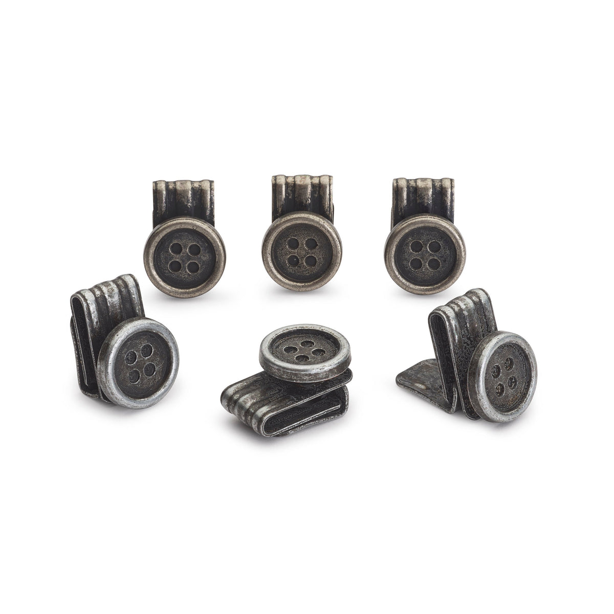 Black clip-on brace buttons set with silver accents, displayed on a white background, part of the Accessories collection by B
