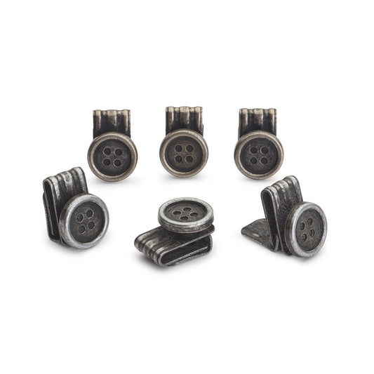 Black clip-on brace buttons set with silver accents, displayed on a white background, part of the Accessories collection by B