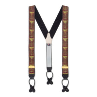 Red ruby cocktail luxury braces with intricate detailing by Benson & Clegg
