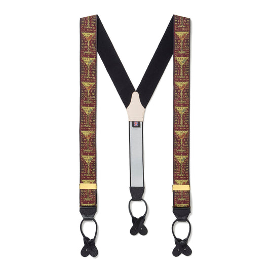 Red ruby cocktail luxury braces with intricate detailing by Benson & Clegg