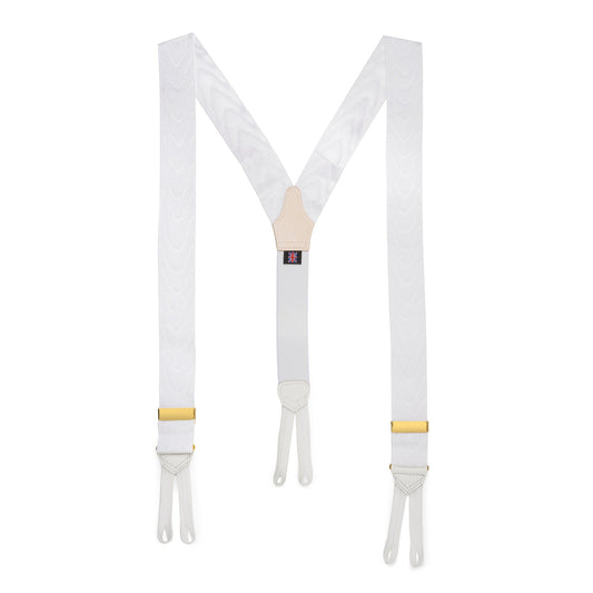 Silk Moire Braces In White Benson & Clegg