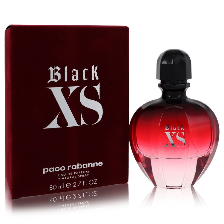 Black XS Eau De Parfum spray in sleek black bottle with silver accents, 1.7 oz by Paco Rabanne.