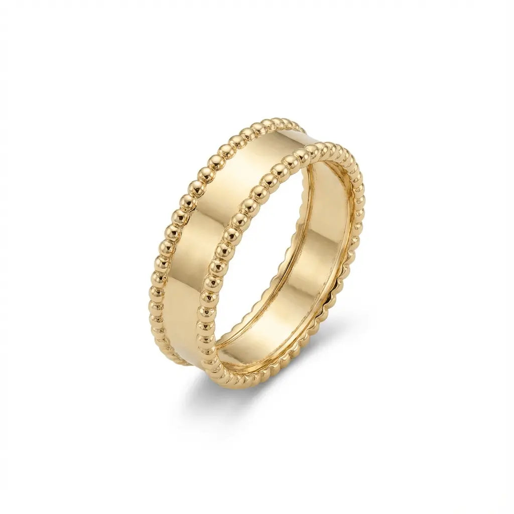 Solid Gold Ring – Beaded Edge Classic – 14ct Gold Majestic Jewellery