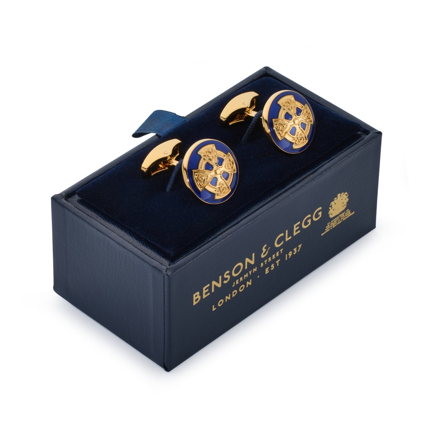 Celtic Cross Cufflinks In Royal Blue Benson & Clegg