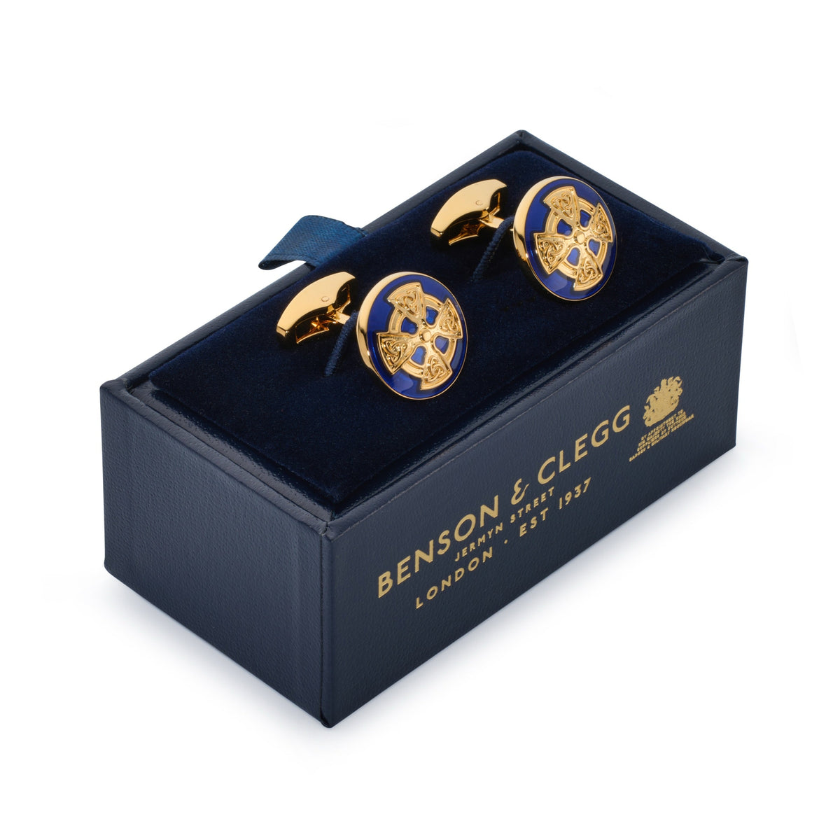 Celtic Cross Cufflinks In Royal Blue Benson & Clegg
