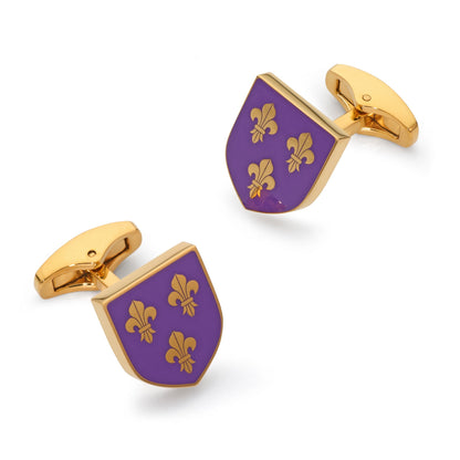 Fleur De Lys Shield Cufflinks In Royal Purple Benson & Clegg