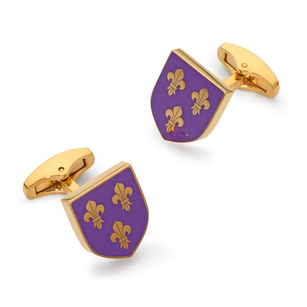 Fleur De Lys Shield Cufflinks In Royal Purple Benson & Clegg
