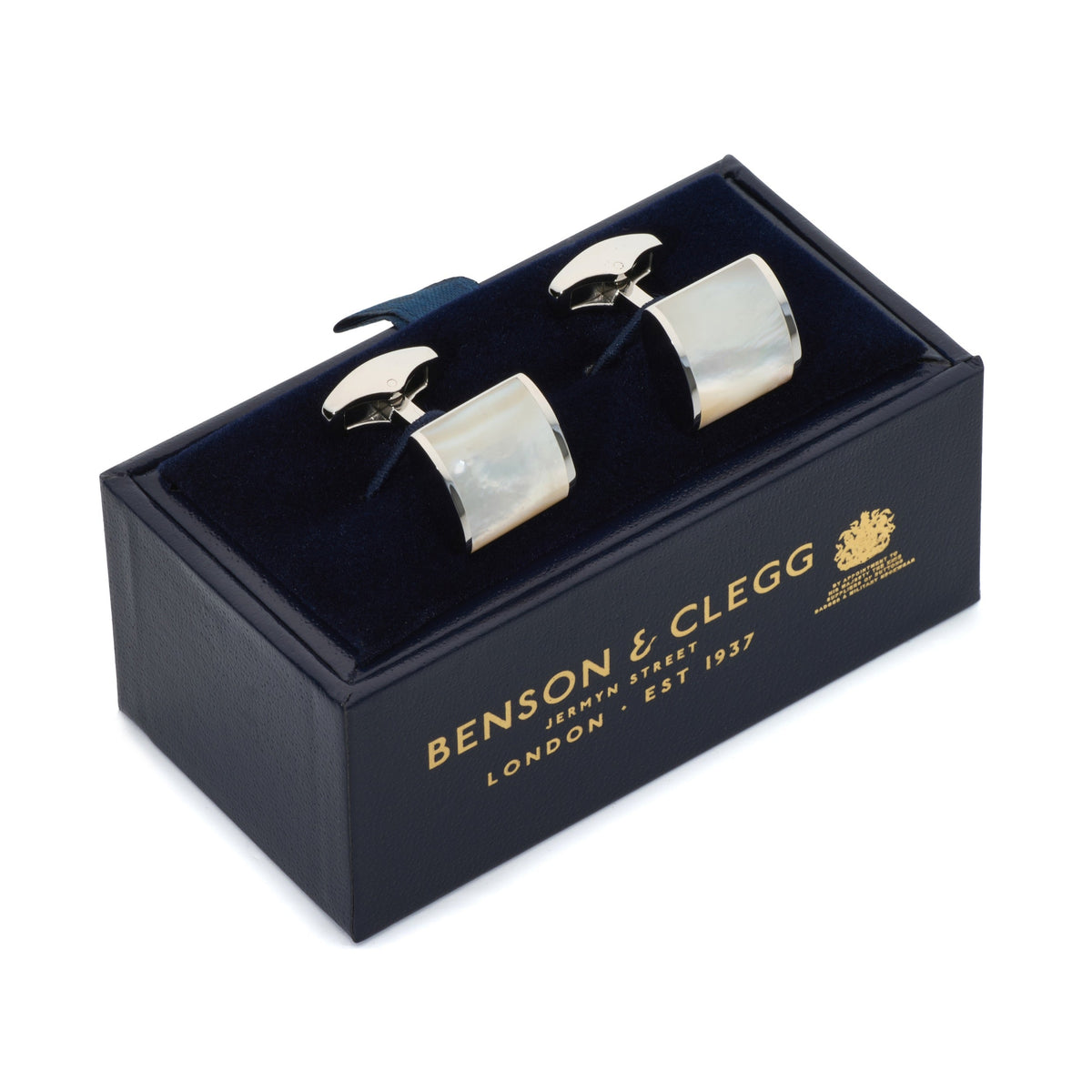 Neo Mother Of Pearl Cufflinks In Silver Benson & Clegg