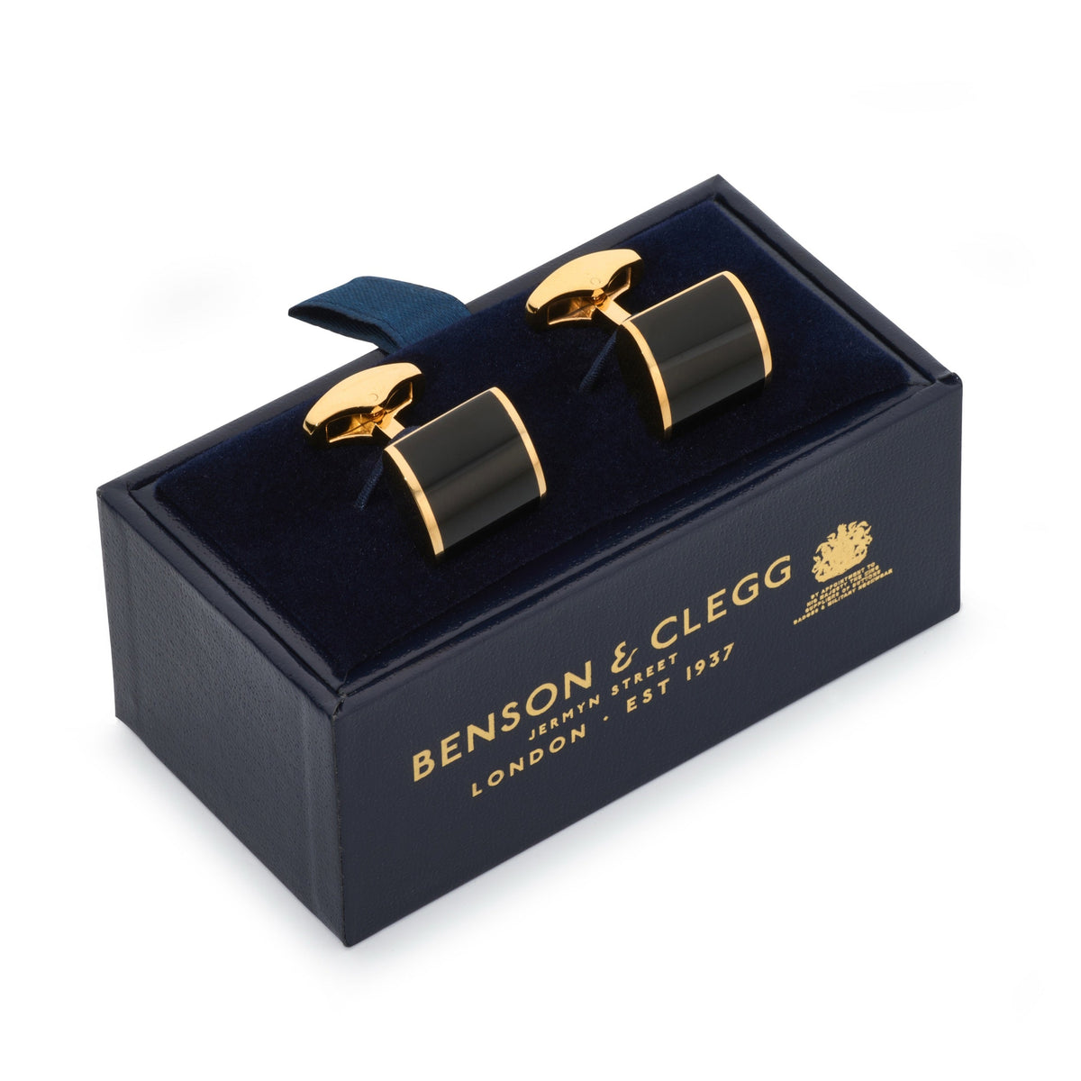 Neo Onyx Cufflinks In Gold Benson & Clegg
