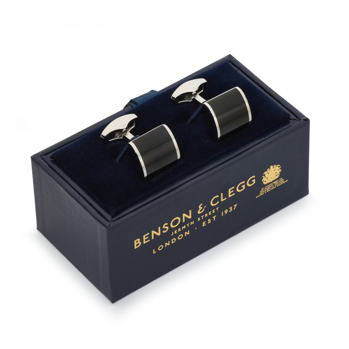 Neo Onyx Cufflinks In Silver Benson & Clegg