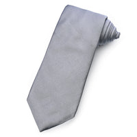 A pewter silver silk reppe tie with a smooth texture and subtle sheen by Benson & Clegg.