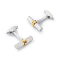 Black bar cufflinks with a polished silver finish by Benson & Clegg.