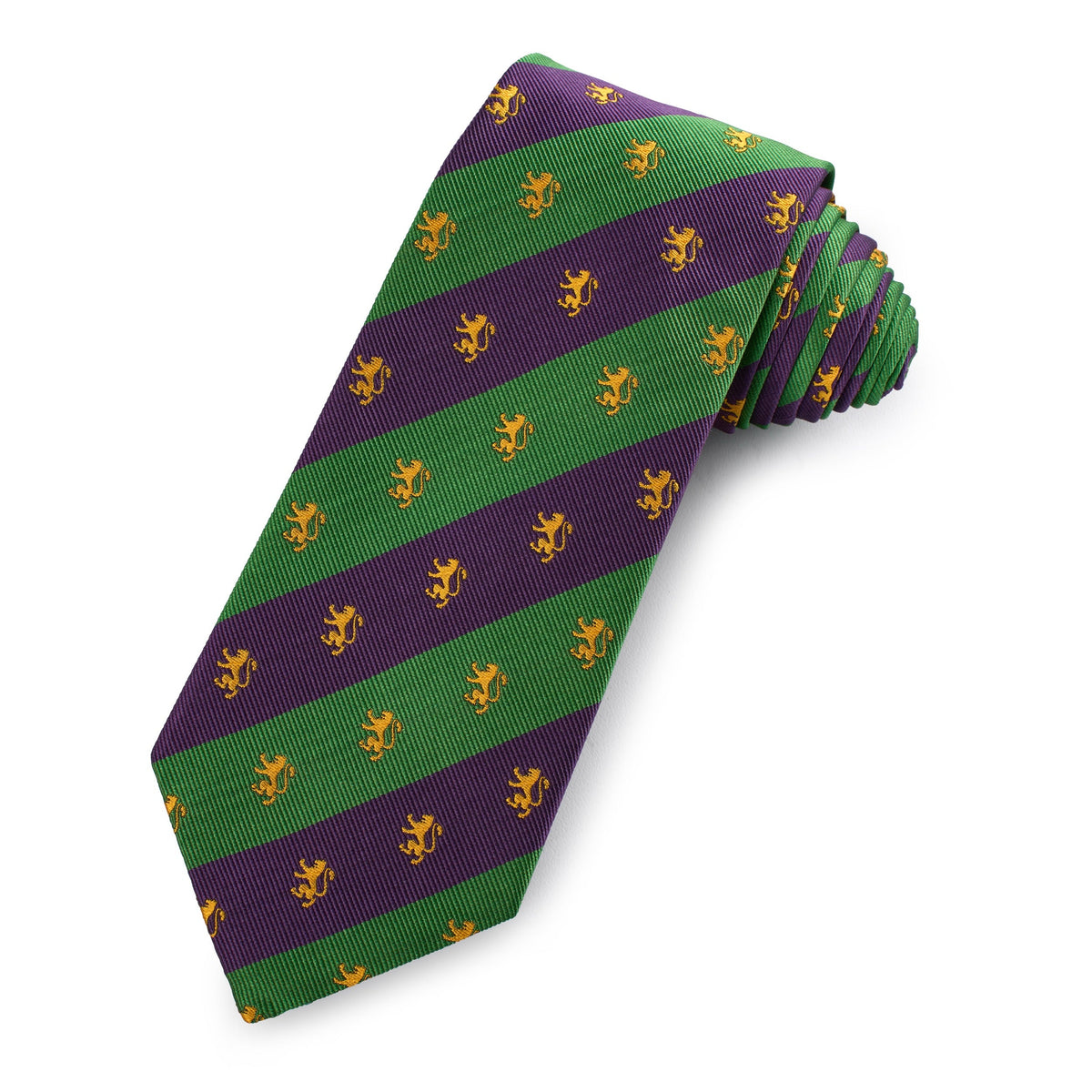 Regent Lion Silk Tie In Evergreen & Purple Benson & Clegg
