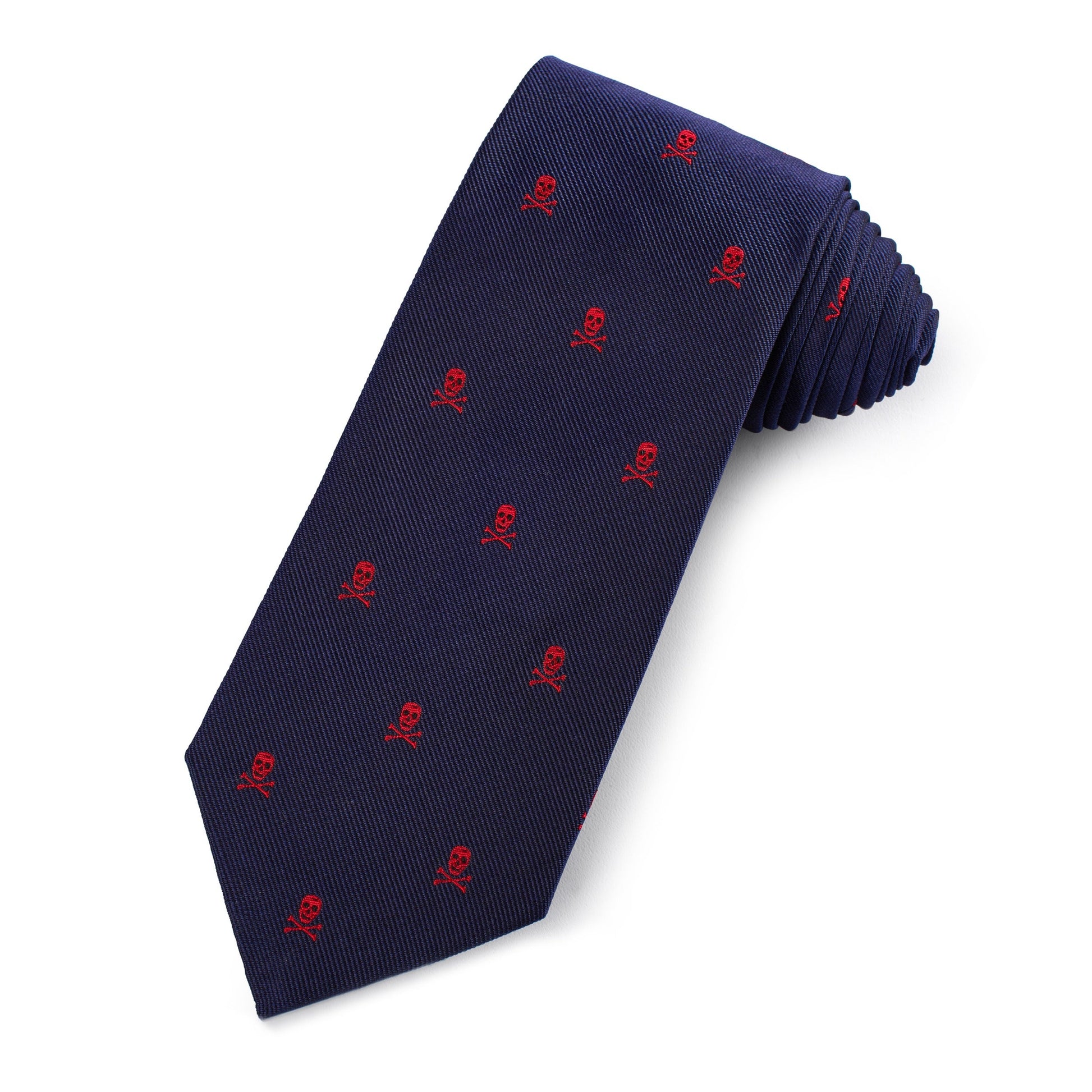 Skull & Crossbones Silk Tie In Red & Navy Benson & Clegg