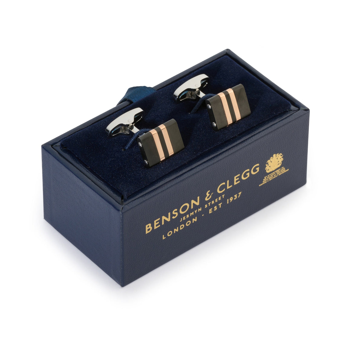 Stratos Cufflinks in Rose Gold & Black Benson & Clegg