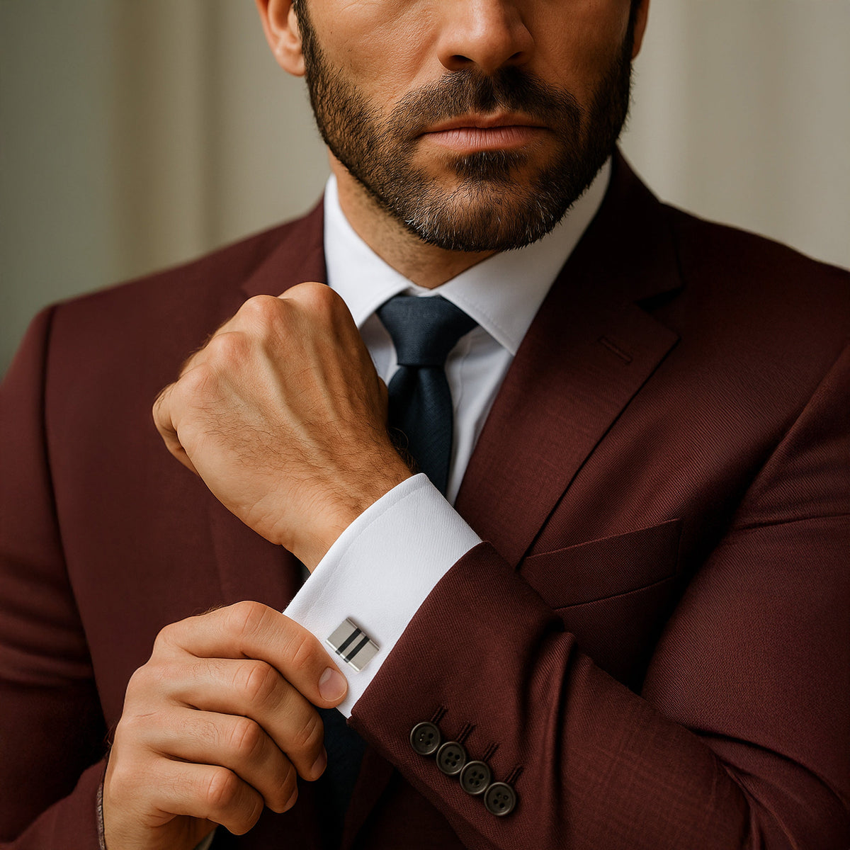 Stratos Cufflinks in Steel & Onyx Benson & Clegg