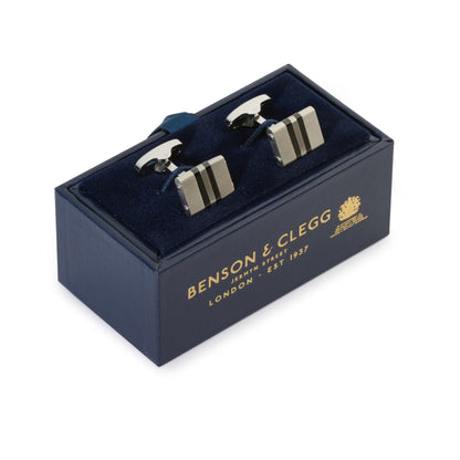 Stratos Cufflinks in Steel & Onyx Benson & Clegg