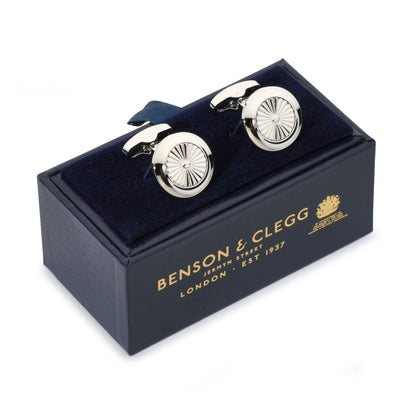 Turbine Cufflinks In Silver Benson & Clegg