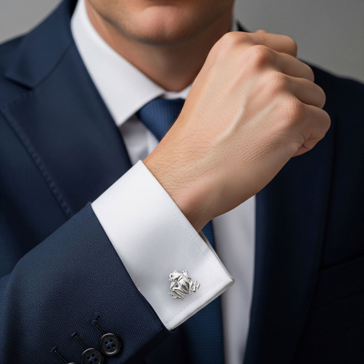 Frog Sterling Silver Cufflinks With Emerald Eyes Benson & Clegg