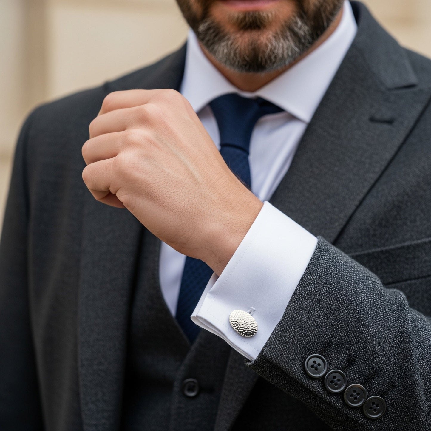 Hammered Cufflinks In Sterling Silver Benson & Clegg