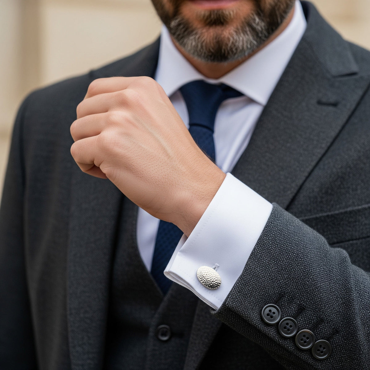 Hammered Cufflinks In Sterling Silver Benson & Clegg