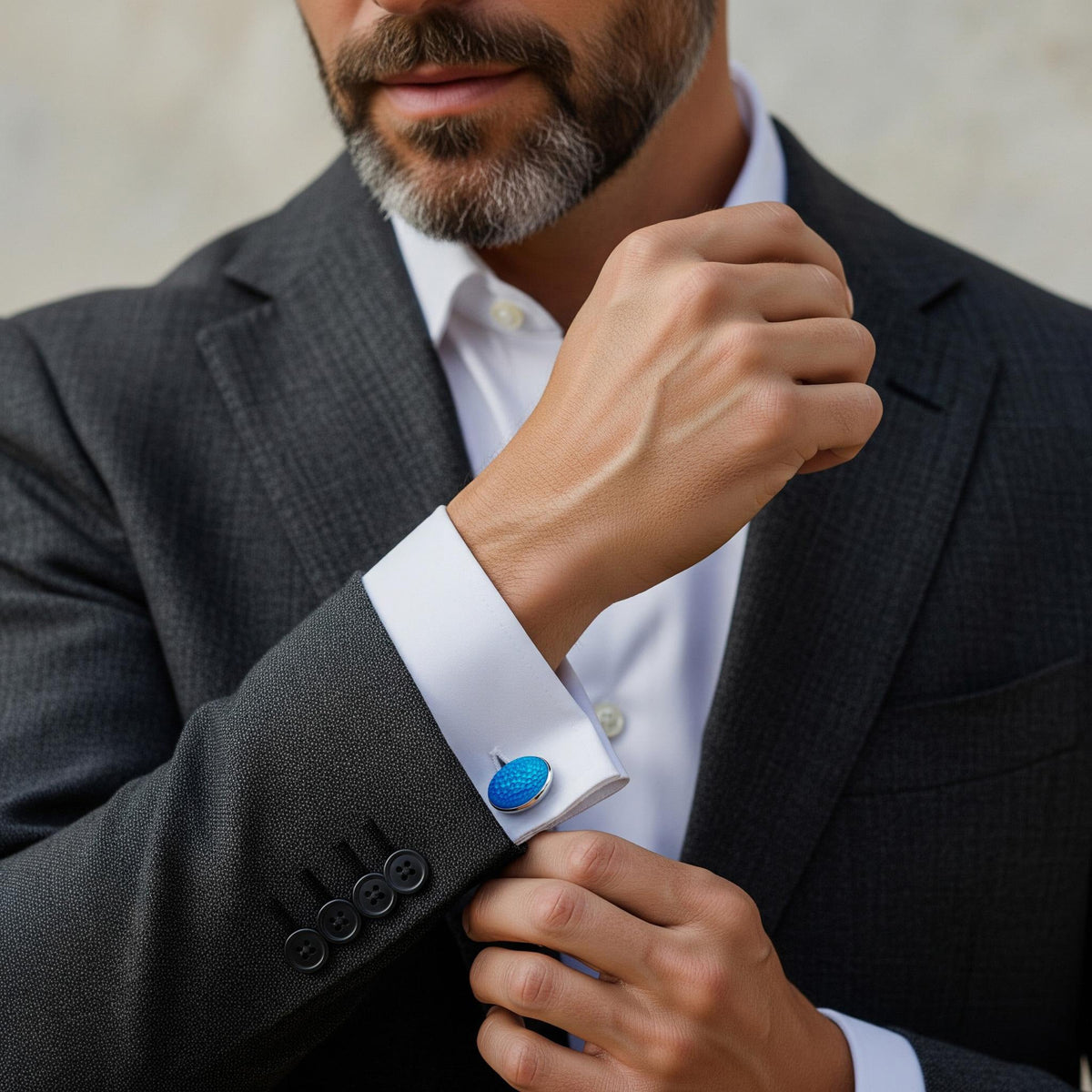 Hammered Sterling Silver Cloisonne Cufflinks In Sky Blue Benson & Clegg