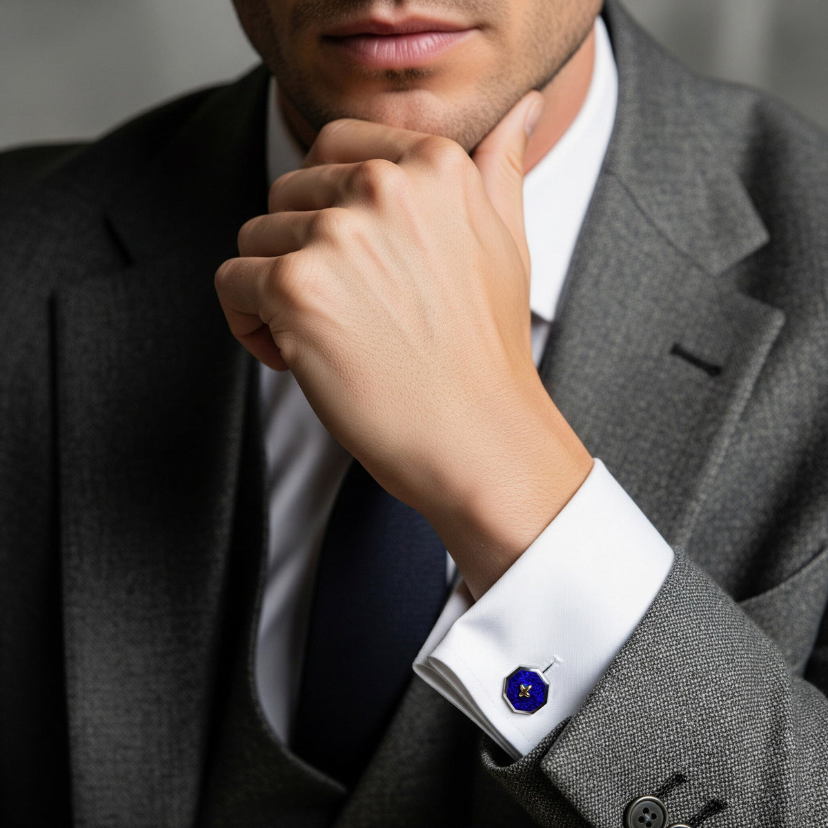 Sterling Silver Cufflinks With Lapis Lazuli And 9ct Gold Benson & Clegg