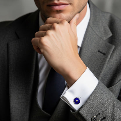Sterling Silver Cufflinks With Lapis Lazuli And 9ct Gold Benson & Clegg