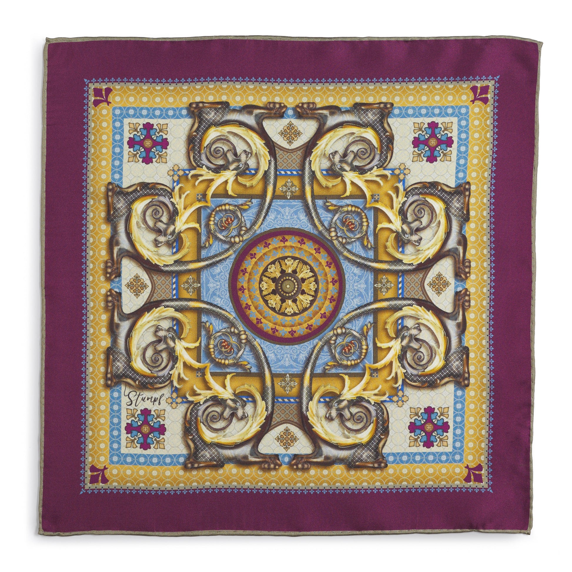 Burlington House Academy Gate Claret Pocket Square Benson & Clegg