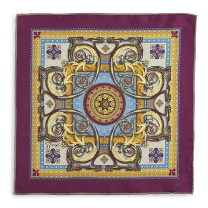 Burlington House Academy Gate Claret Pocket Square Benson & Clegg