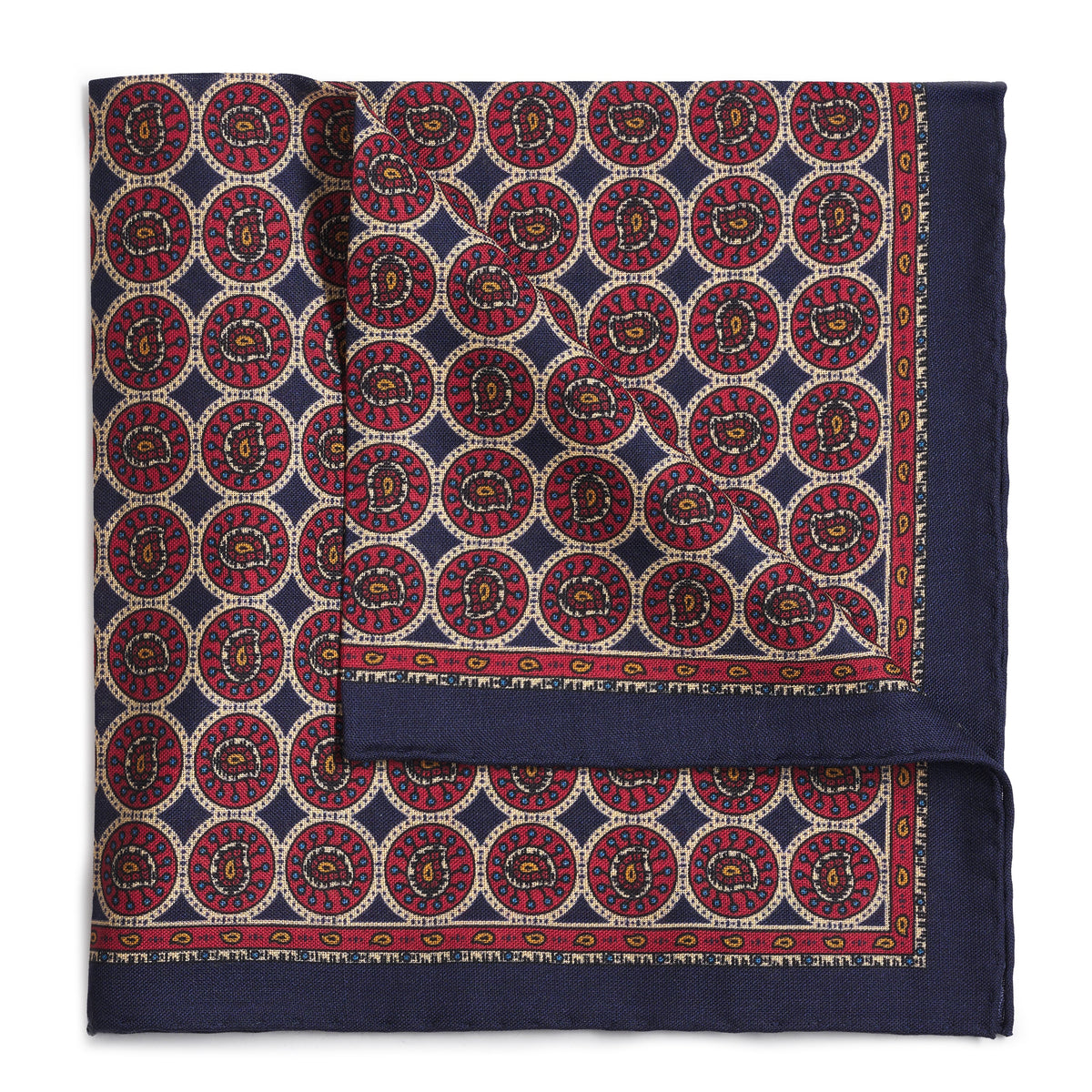 Circular Paisley (Wool & Silk Mix) Pocket Square In Navy Benson & Clegg