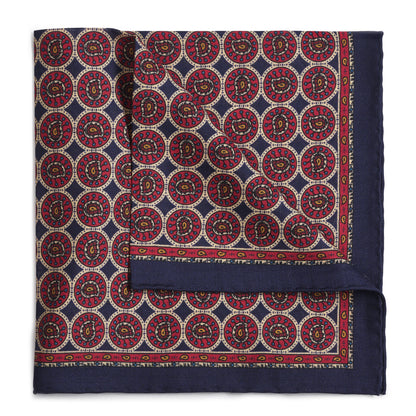Circular Paisley (Wool & Silk Mix) Pocket Square In Navy Benson & Clegg