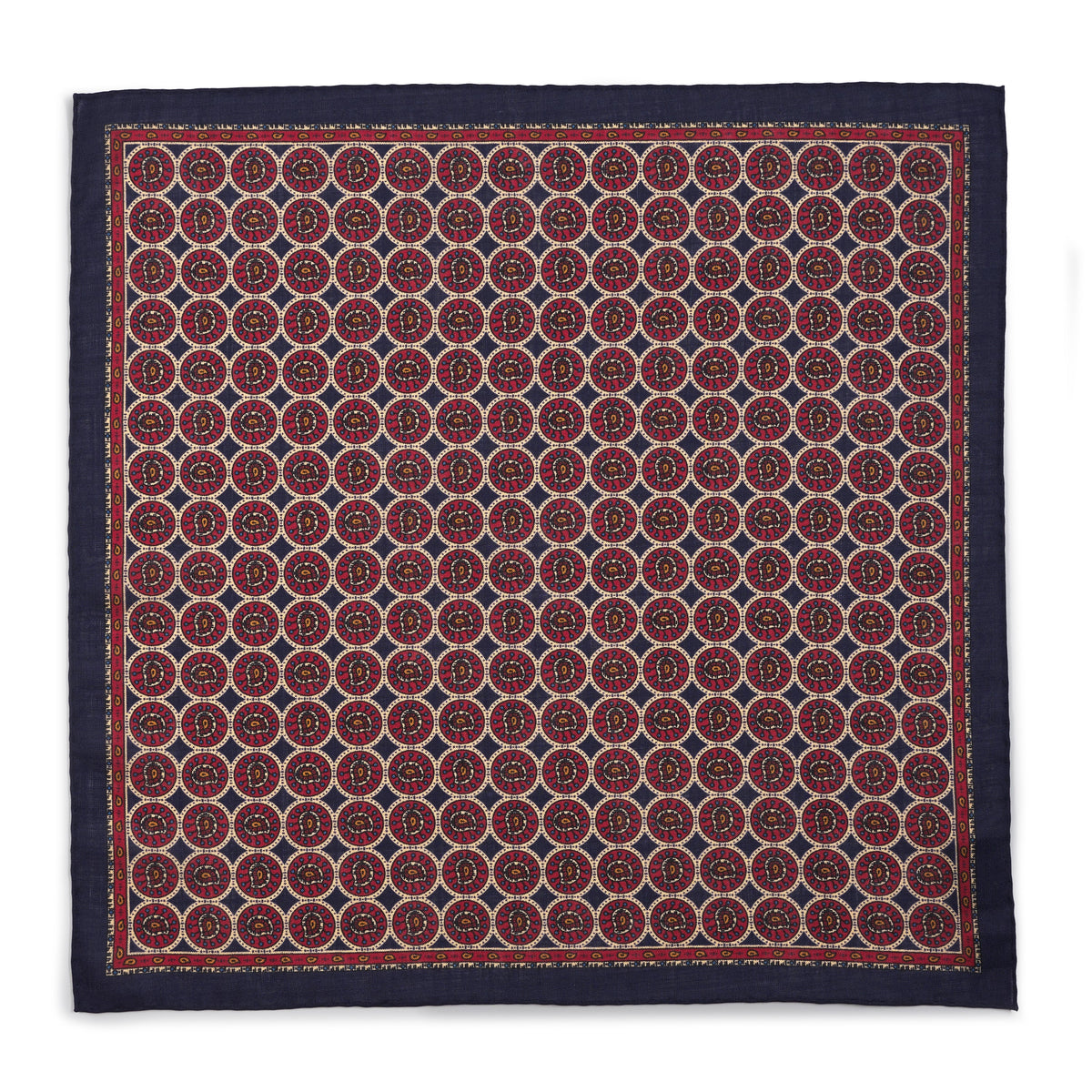 Circular Paisley (Wool & Silk Mix) Pocket Square In Navy Benson & Clegg