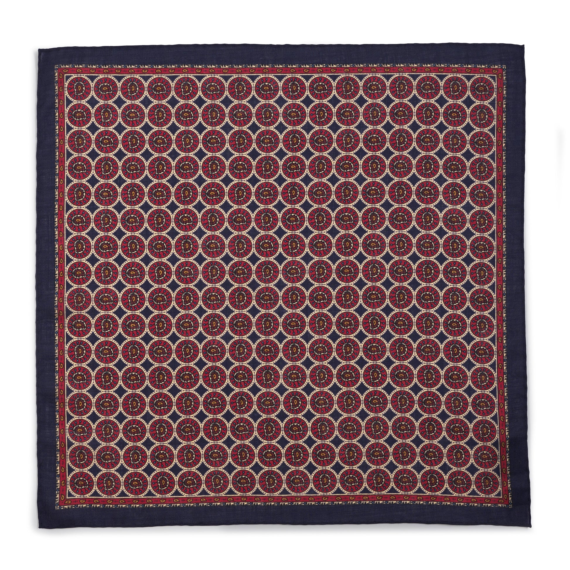 Circular Paisley (Wool & Silk Mix) Pocket Square In Navy Benson & Clegg