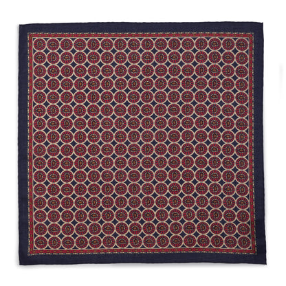 Circular Paisley (Wool & Silk Mix) Pocket Square In Navy Benson & Clegg