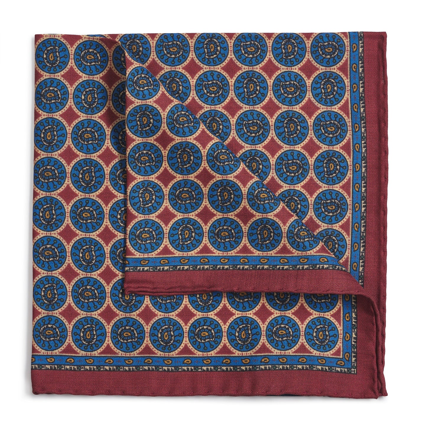 Circular Paisley (Wool & Silk Mix) Pocket Square In Red Benson & Clegg