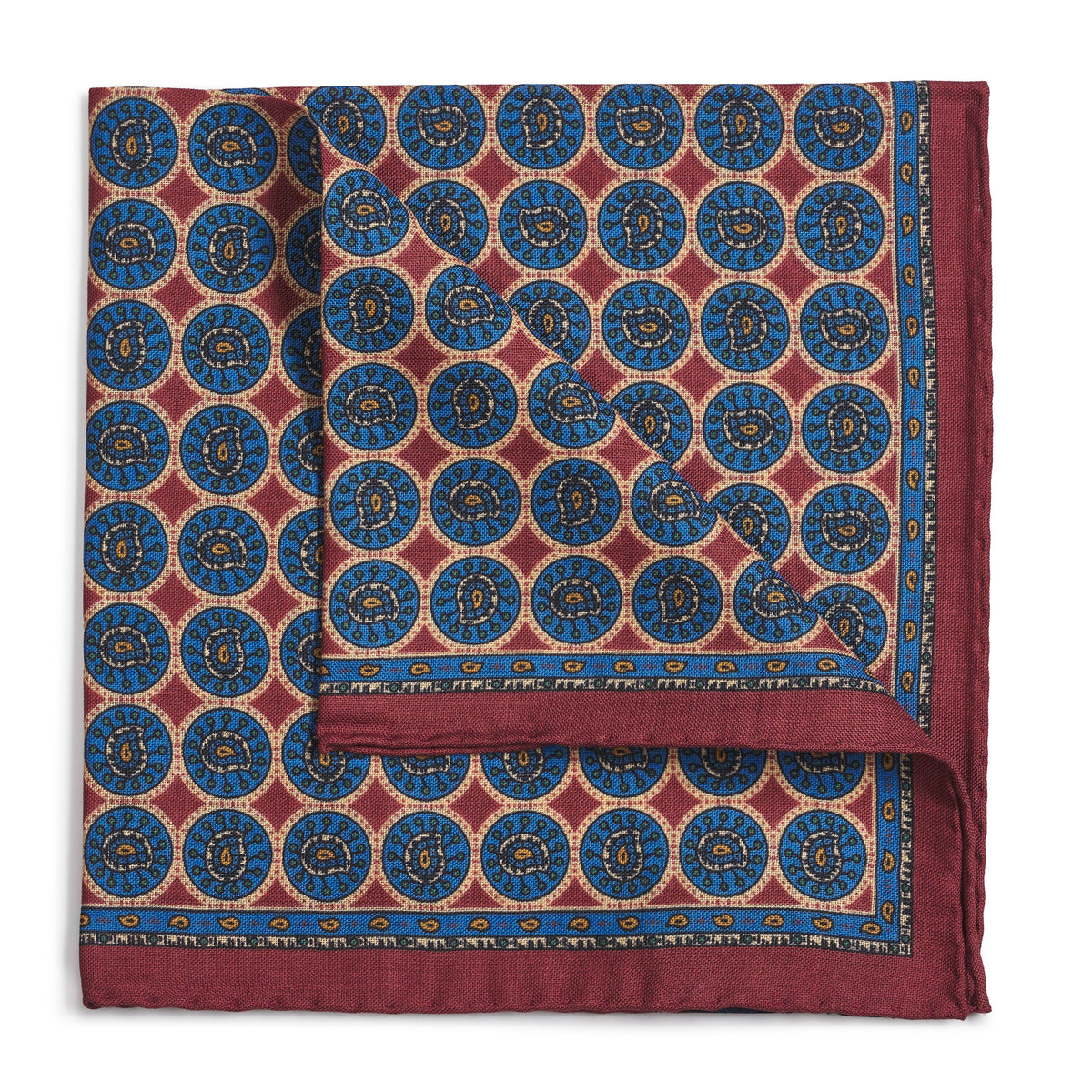 Circular Paisley (Wool & Silk Mix) Pocket Square In Red Benson & Clegg