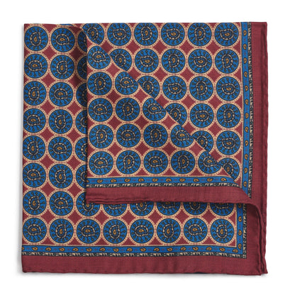 Circular Paisley (Wool & Silk Mix) Pocket Square In Red Benson & Clegg