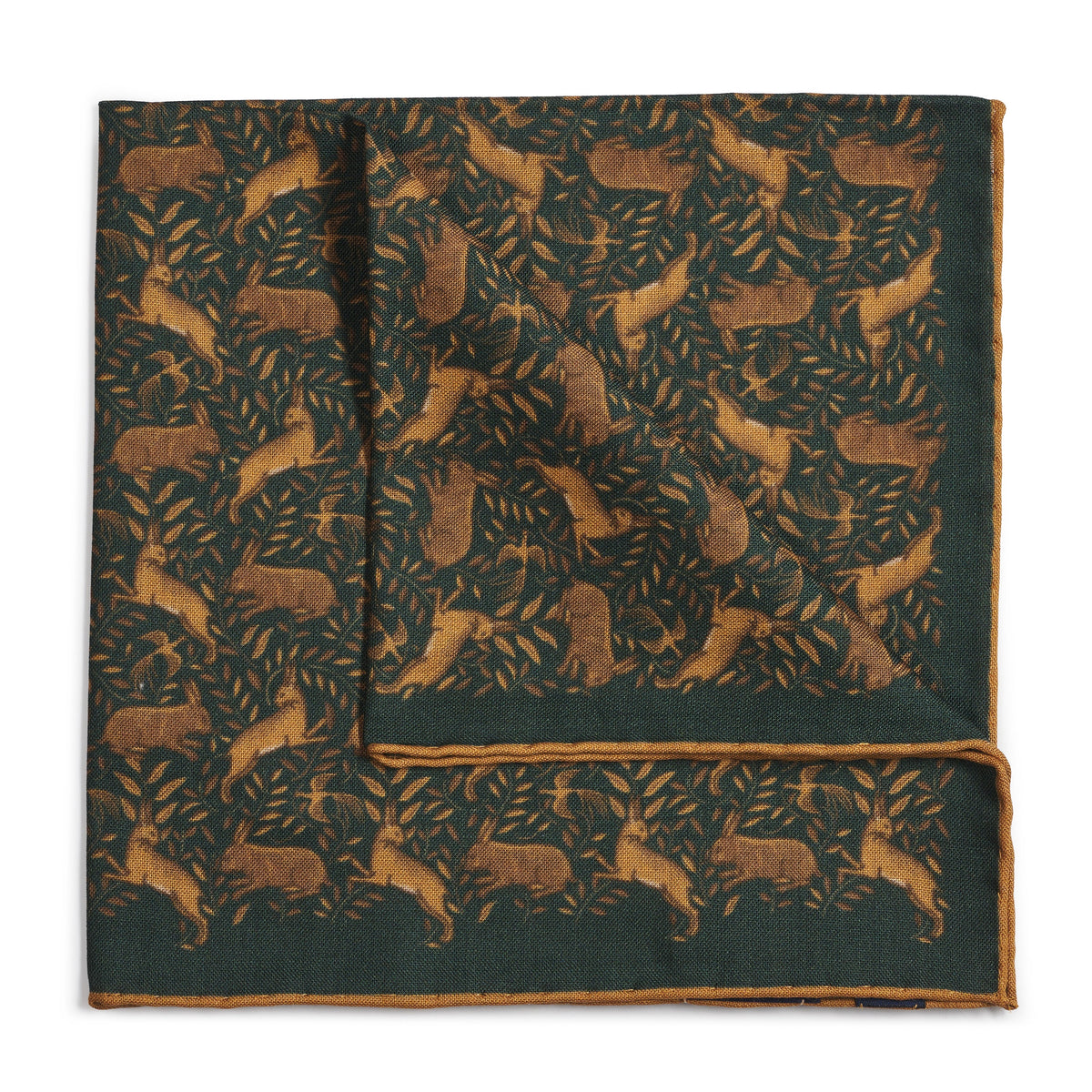 Countryside Hare (Wool & Silk Mix) Pocket Square In Green Benson & Clegg