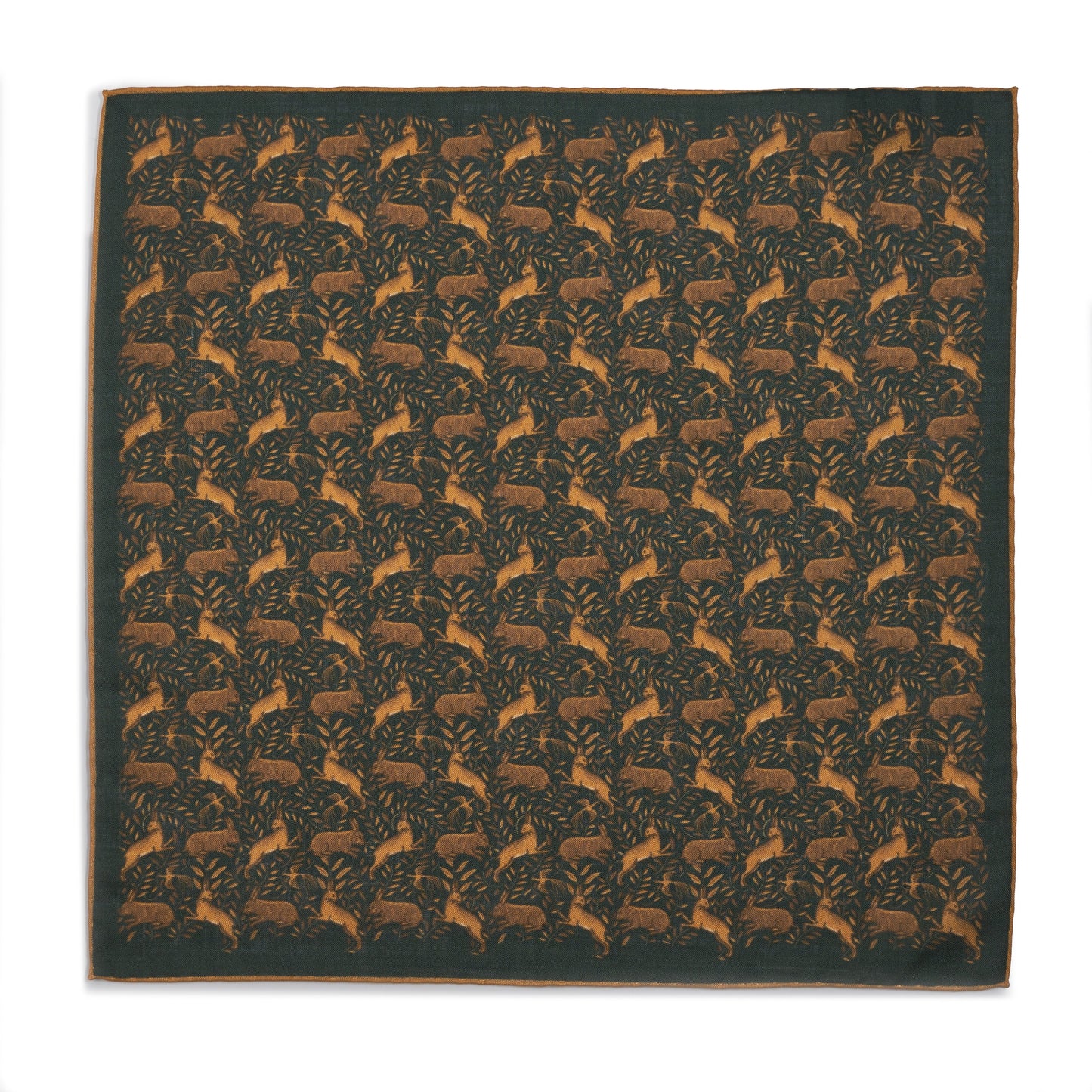 Countryside Hare (Wool & Silk Mix) Pocket Square In Green Benson & Clegg